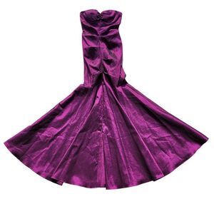 Vintage 80's Xscape Gown Strapless Gathered Mermaid Fishtail Goth Punk Purple XS